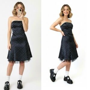 Vintage Jessica McClintock Gunne Sax Pin-Up Polka Dot Strapless Dress SZ 3/4 XXS